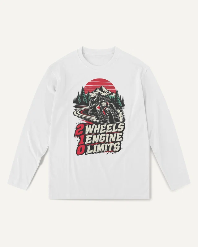 Two Wheels One Engine Zero Limits Long-Sleeve T-Shirt in White — front