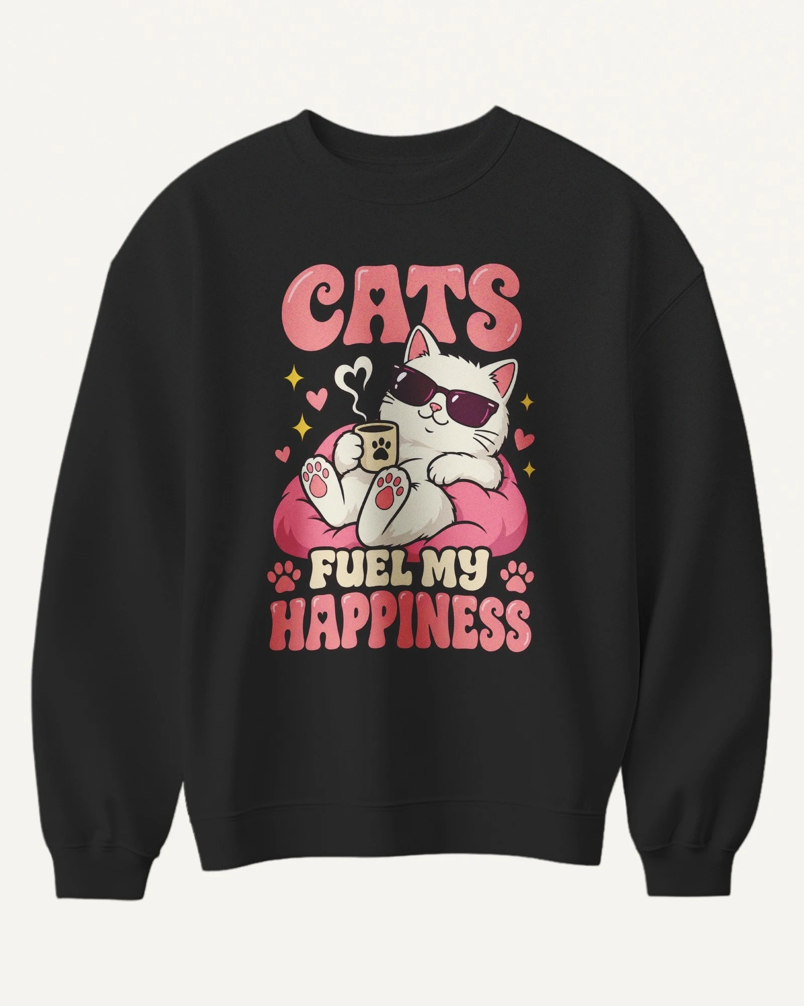 Cats Fuel My Happiness Sweatshirt in Black — front Cats Fuel My Happiness Sweatshirt in Black — front