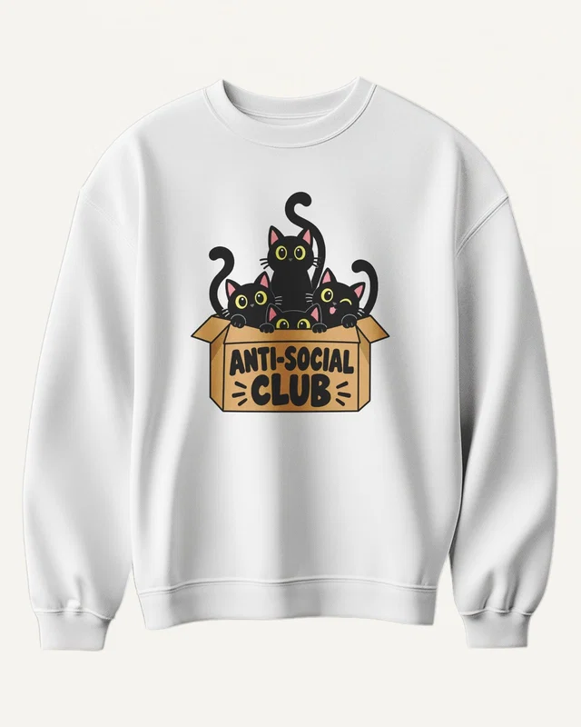 Anti-Social Cat Club Sweatshirt in White — front