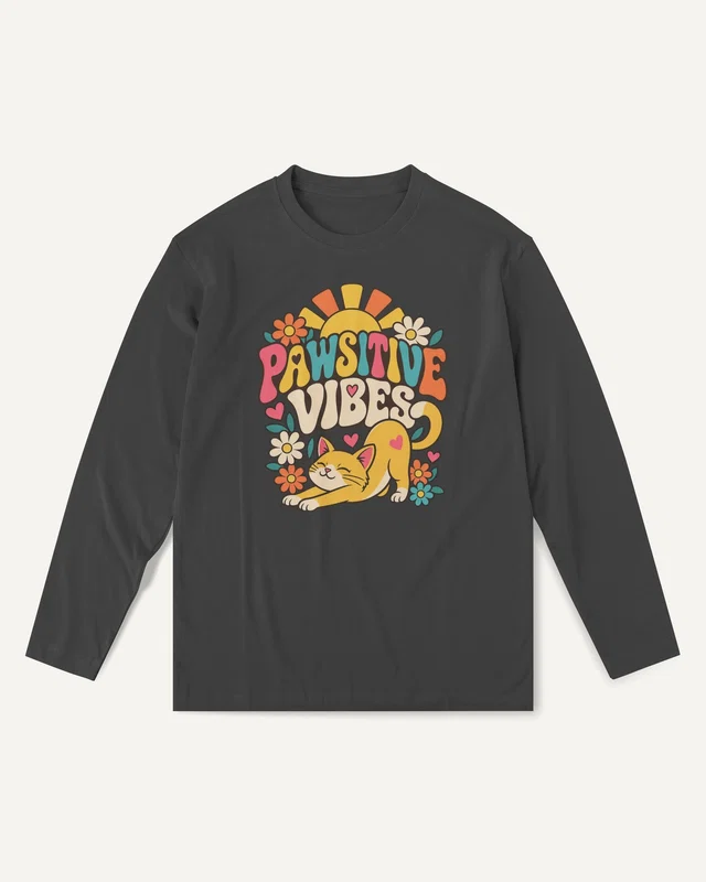 Pawsitive Vibes Long-Sleeve T-Shirt in Black — front