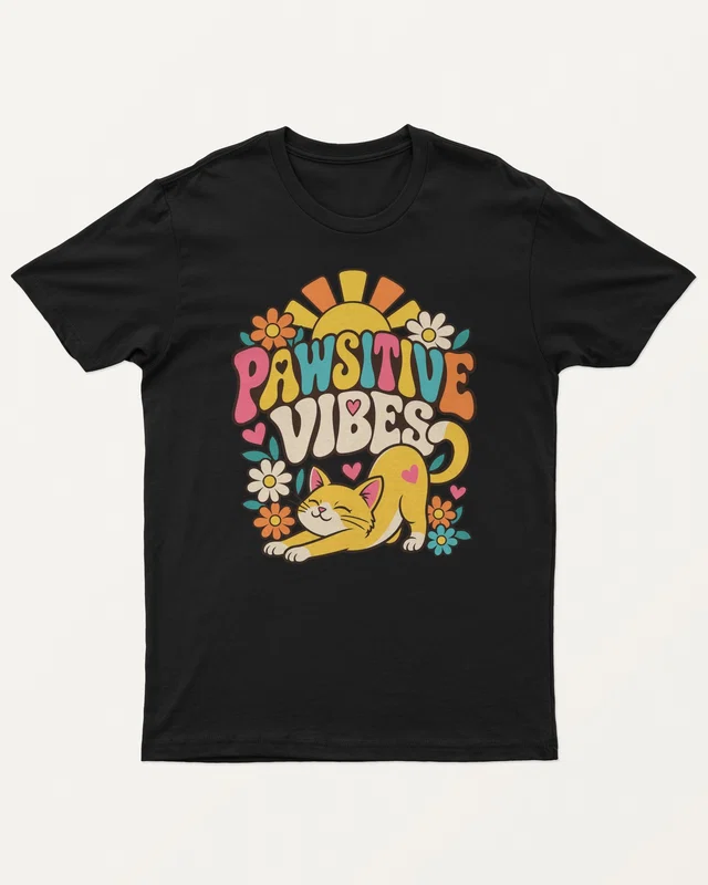 Pawsitive Vibes Regular T-Shirt in Black — front