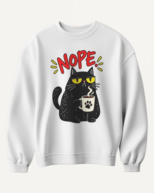 Nope Cat Sweatshirt in White — front