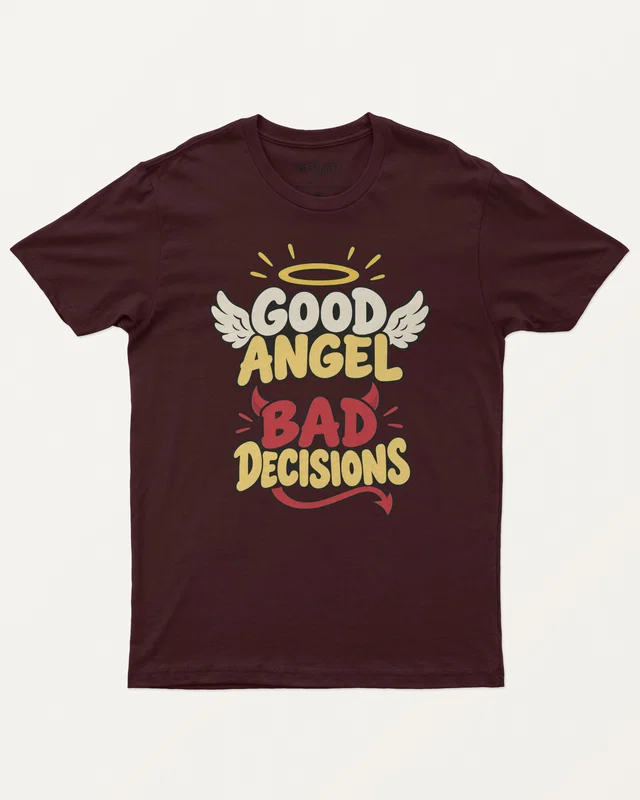 Good Angel Bad Decisions Regular T-Shirt in Maroon — front