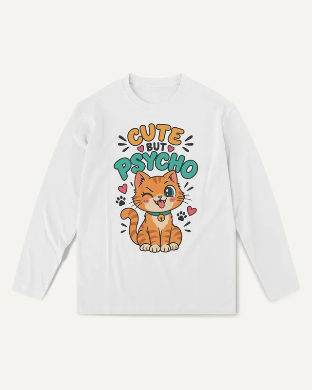 Cute but Psycho Long-Sleeve T-Shirt in White — front