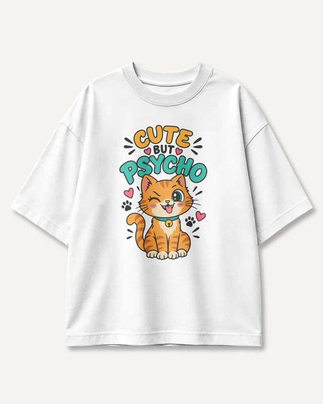 Cute but Psycho Oversized T-Shirt in White — front