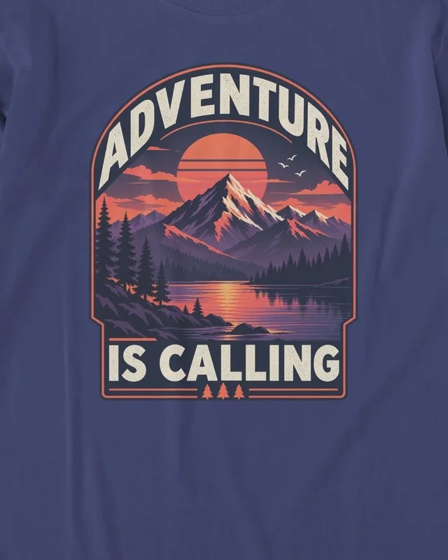 Adventure Is Calling Long-Sleeve T-Shirt in Royal Blue — design detail
