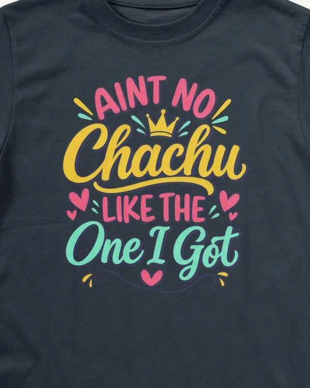 Ain't No Chachu Like the One I Got Kids’ T-Shirt in Navy Blue — design detail