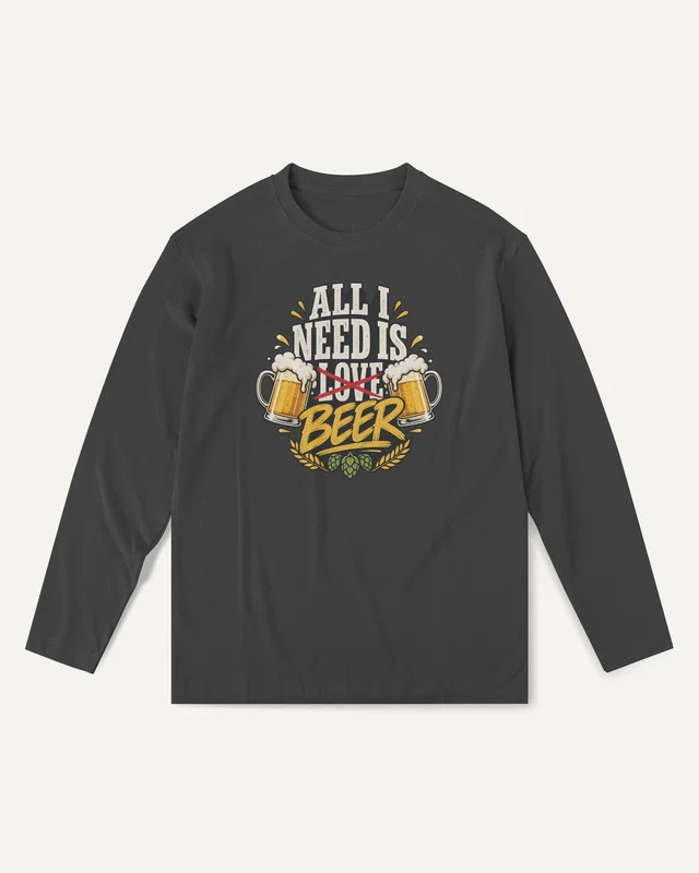 All I Need Is Beer Long-Sleeve T-Shirt in Black — front