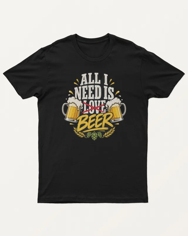 All I Need Is Beer Regular T-Shirt in Black — front