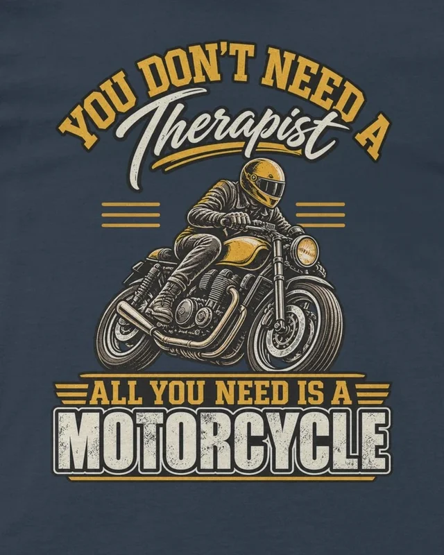 All You Need Is a Motorcycle Regular T-Shirt in Navy Blue — design detail
