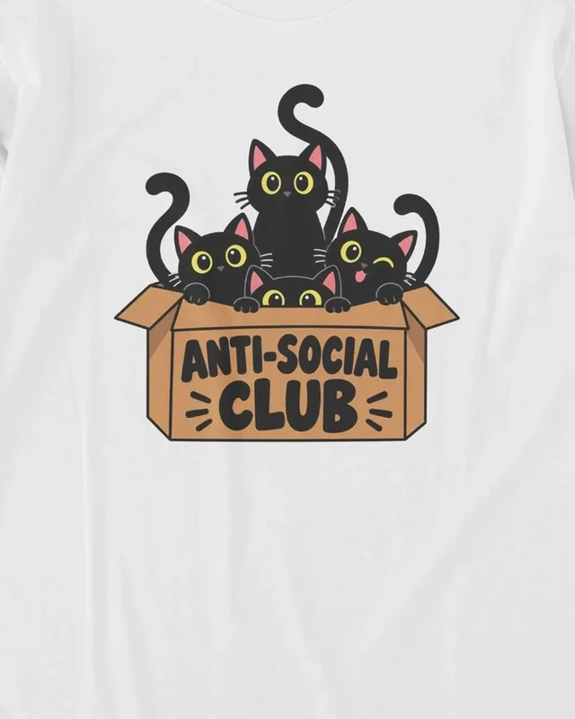 Anti-Social Cat Club Long-Sleeve T-Shirt in White — design detail