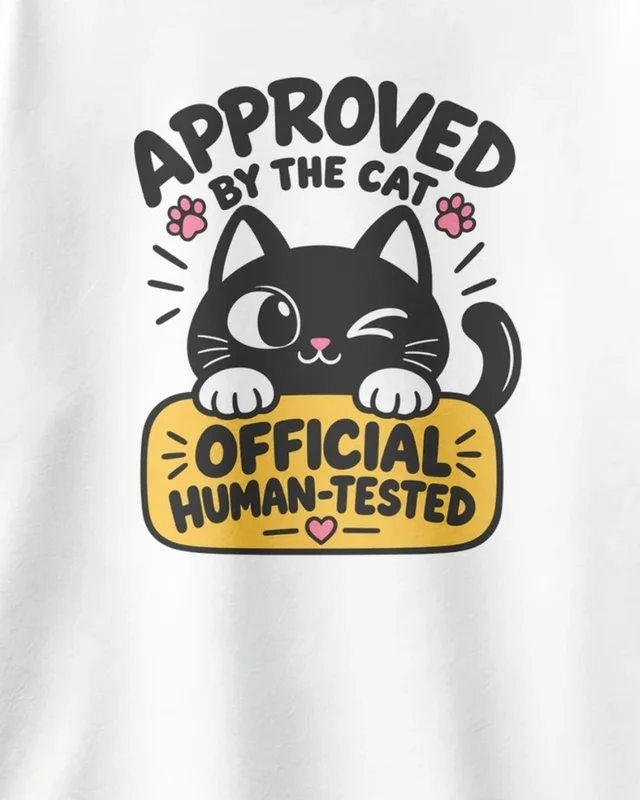 Approved by the Cat Oversized T-Shirt in White — design detail