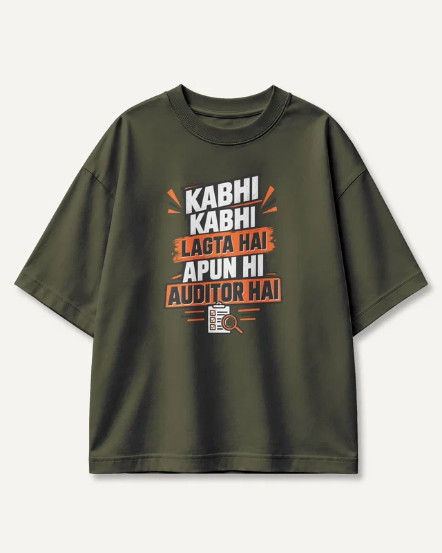 Apun Hi Auditor Hai Oversized T-Shirt in Olive Green — front