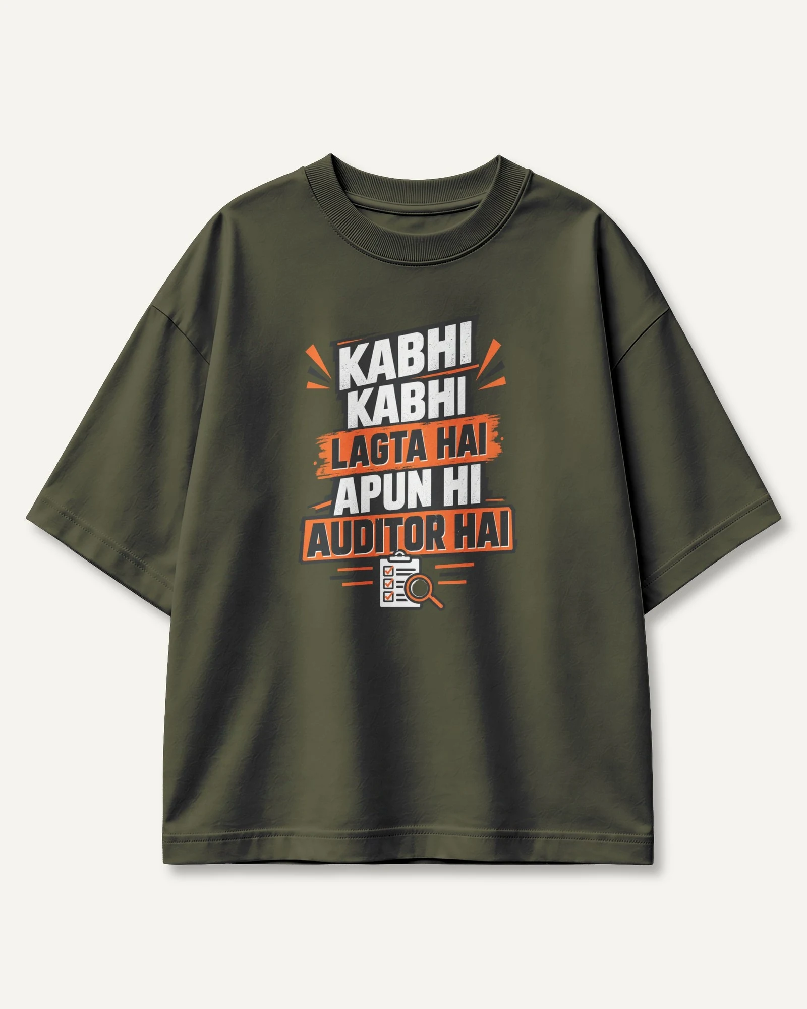 Apun Hi Auditor Hai Oversized T-Shirt in Olive Green — front Apun Hi Auditor Hai Oversized T-Shirt in Olive Green — front