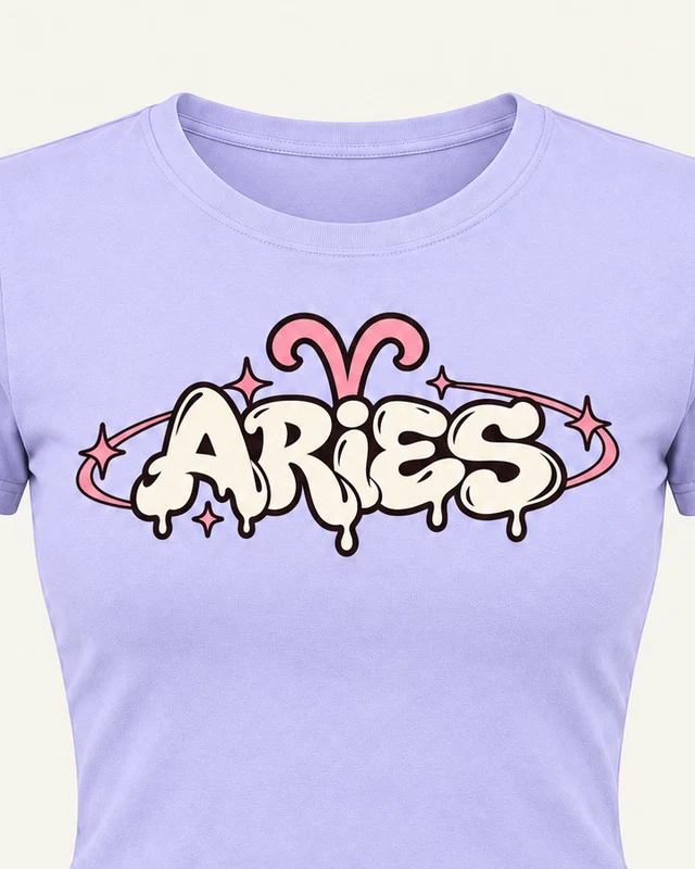 Aries Graphic Crop Top in Lavender — cropped design detail