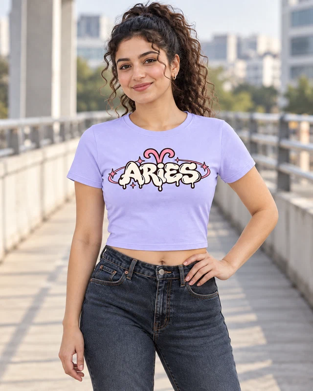 Aries Graphic Crop Top in Lavender — model view 2