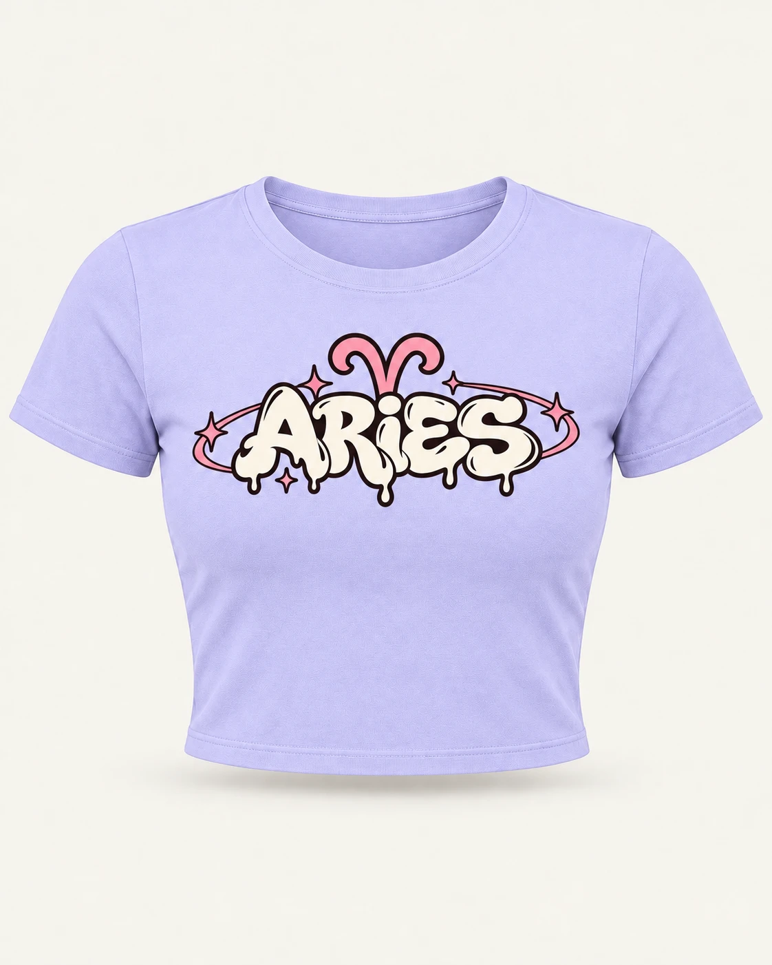 Aries Graphic Crop Top in Lavender — product front Aries Graphic Crop Top in Lavender — product front