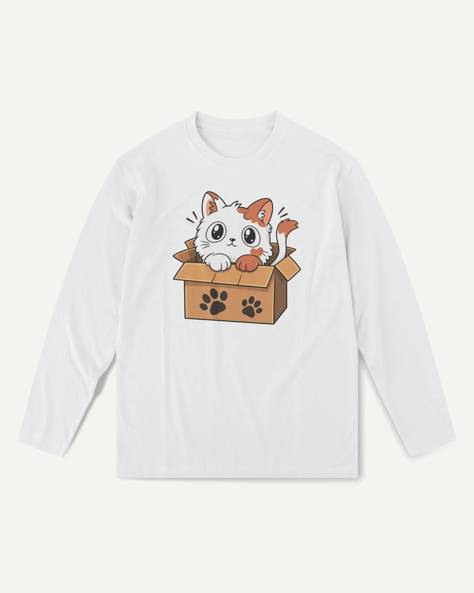 Kitten in a Box Long-Sleeve T-Shirt in White — front Kitten in a Box Long-Sleeve T-Shirt in White — front