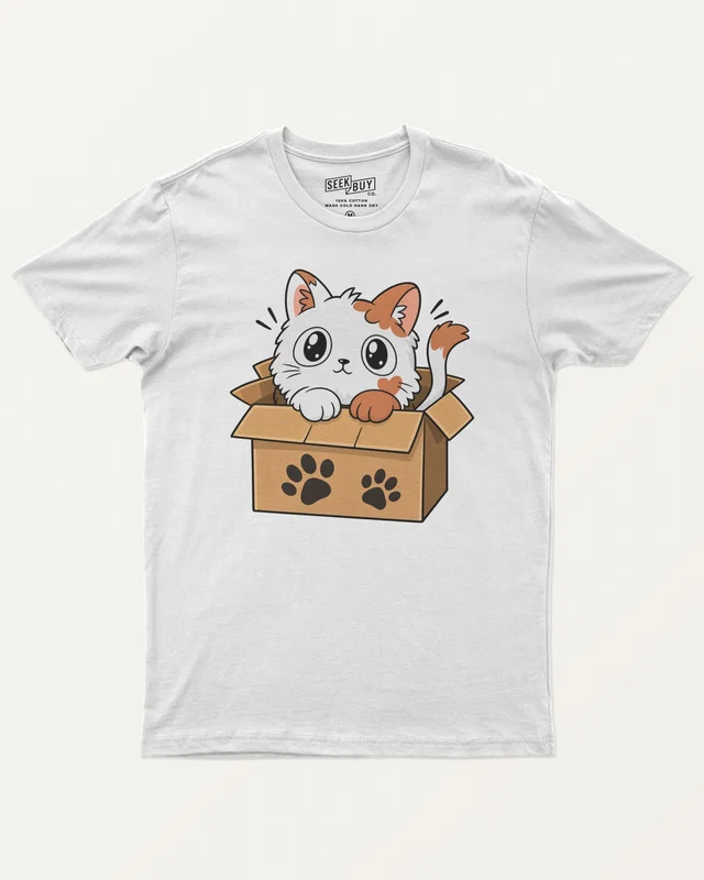 Kitten in a Box Regular T-Shirt in White — front