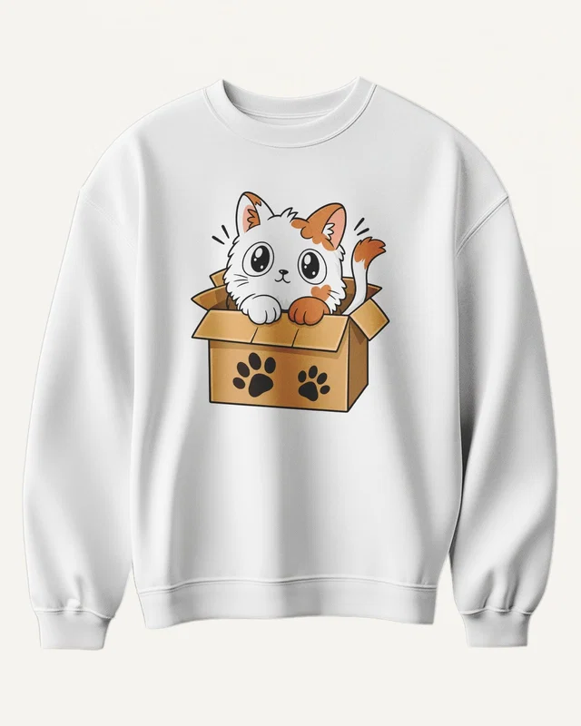 Kitten in a Box Sweatshirt in White — front