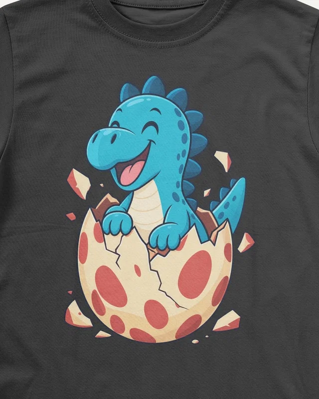 Baby Dinosaur Kids’ T-Shirt in Black — design detail