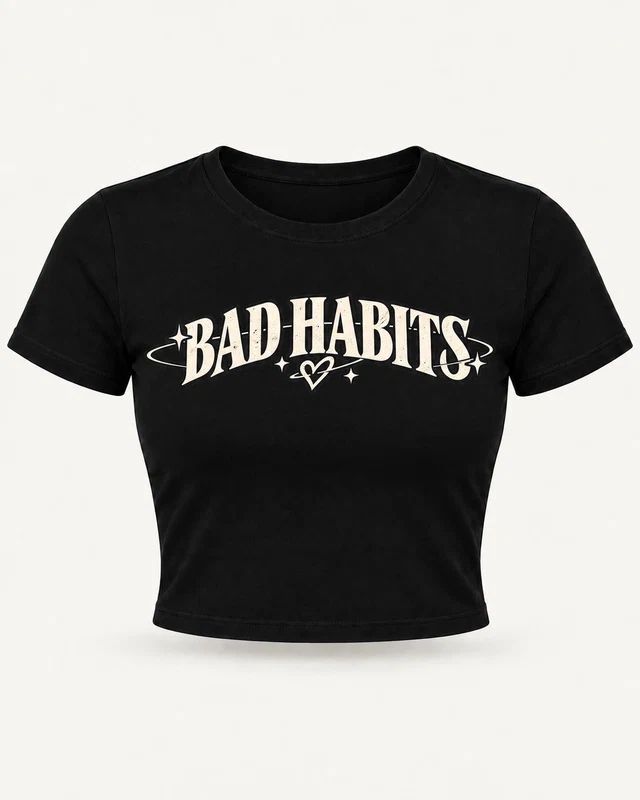 Bad Habits Graphic Crop Top in Black — product front