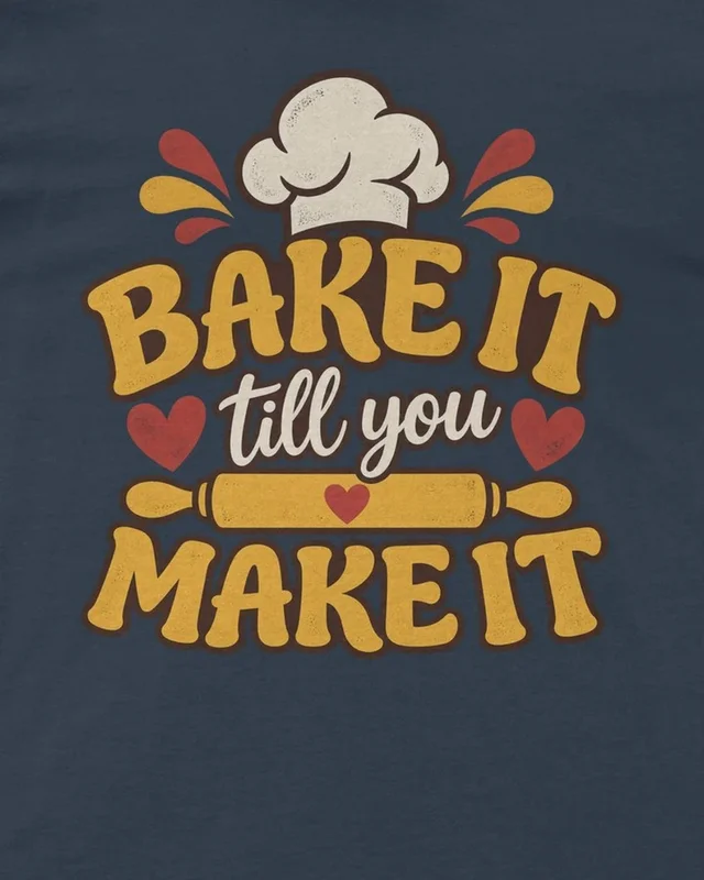 Bake It Till You Make It Regular T-Shirt in Navy Blue — design detail