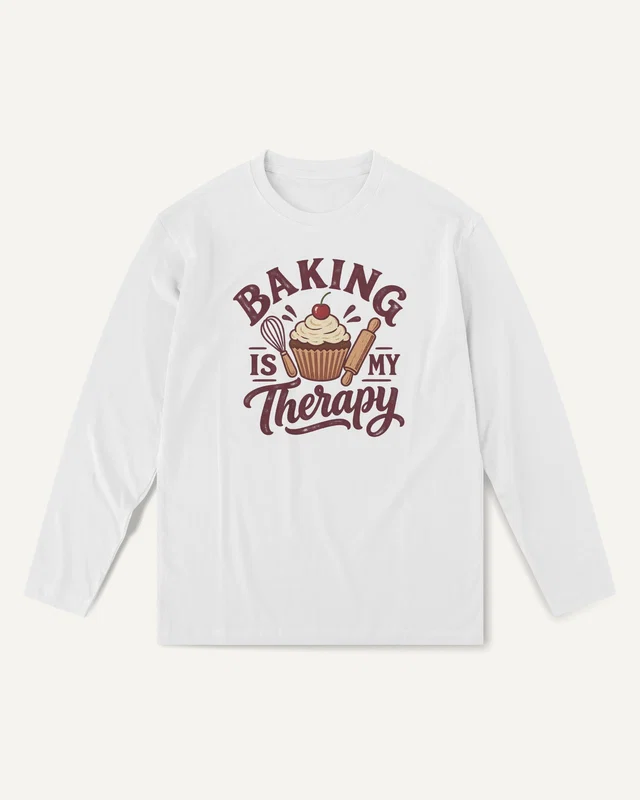 Baking Is My Therapy Long-Sleeve T-Shirt in White — front