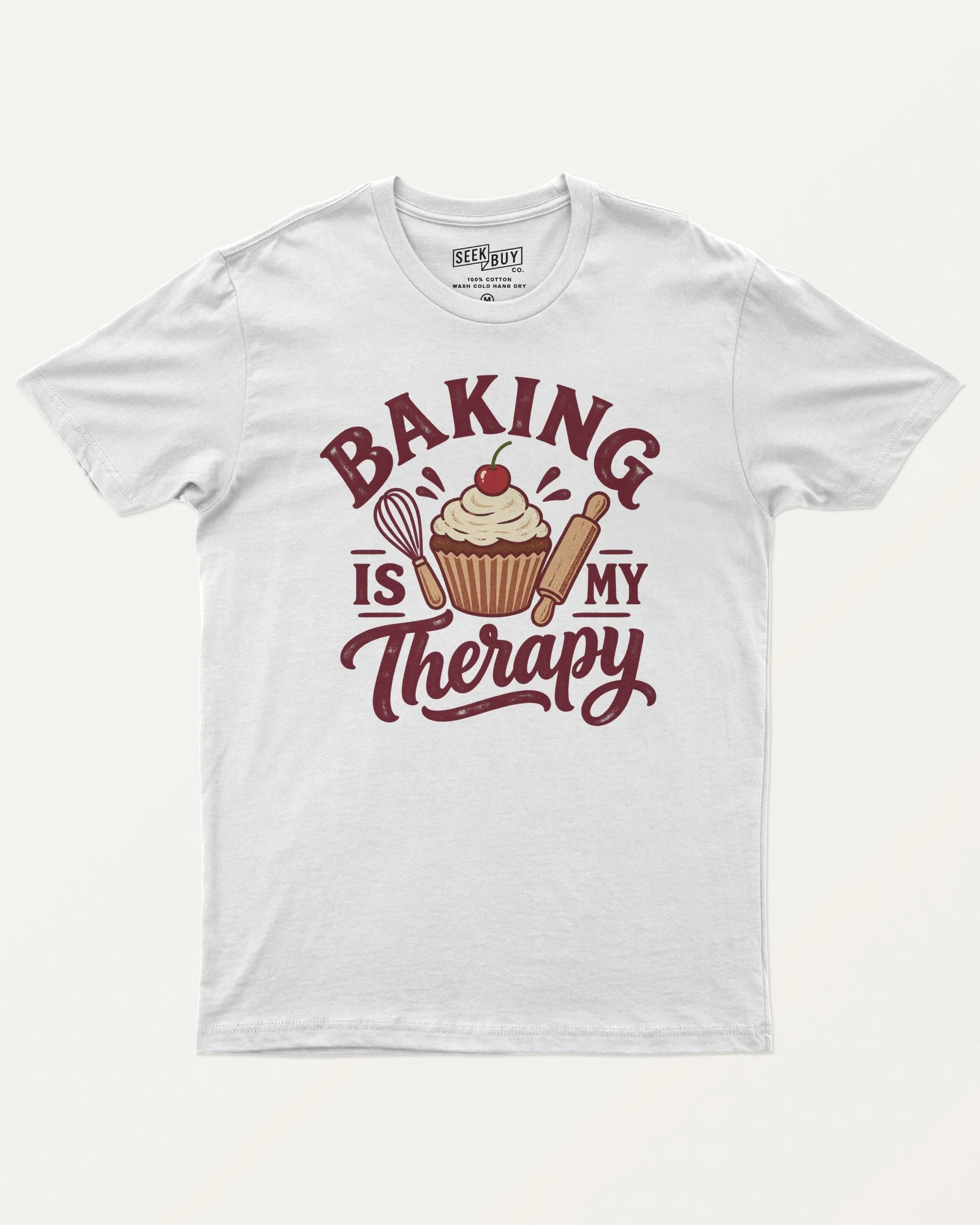Baking Is My Therapy Regular T-Shirt in White — front Baking Is My Therapy Regular T-Shirt in White — front