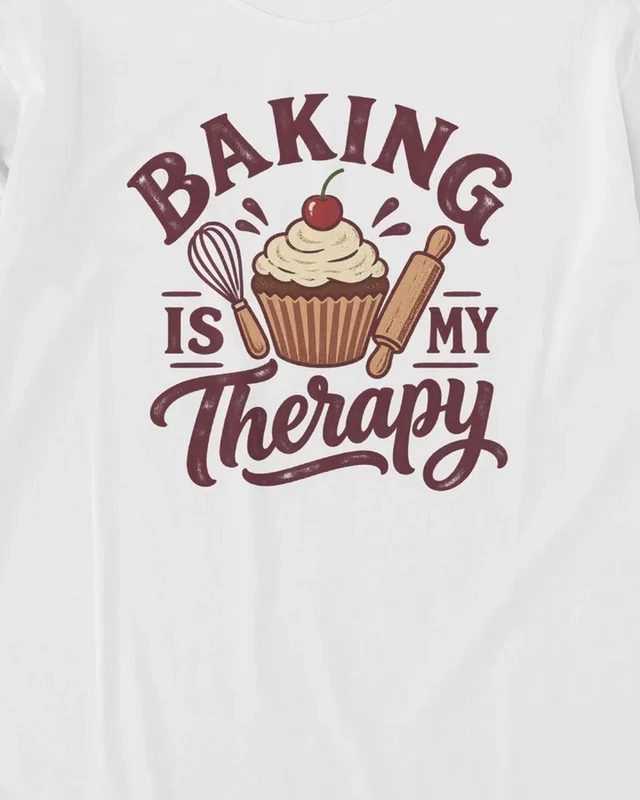 Baking Is My Therapy Long-Sleeve T-Shirt in White — design detail