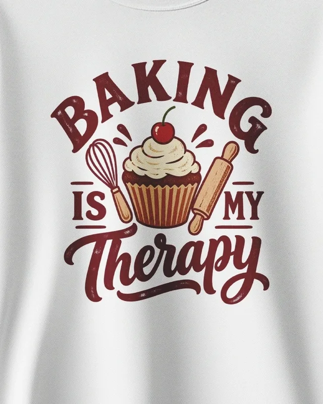 Baking Is My Therapy Sweatshirt in White — design detail