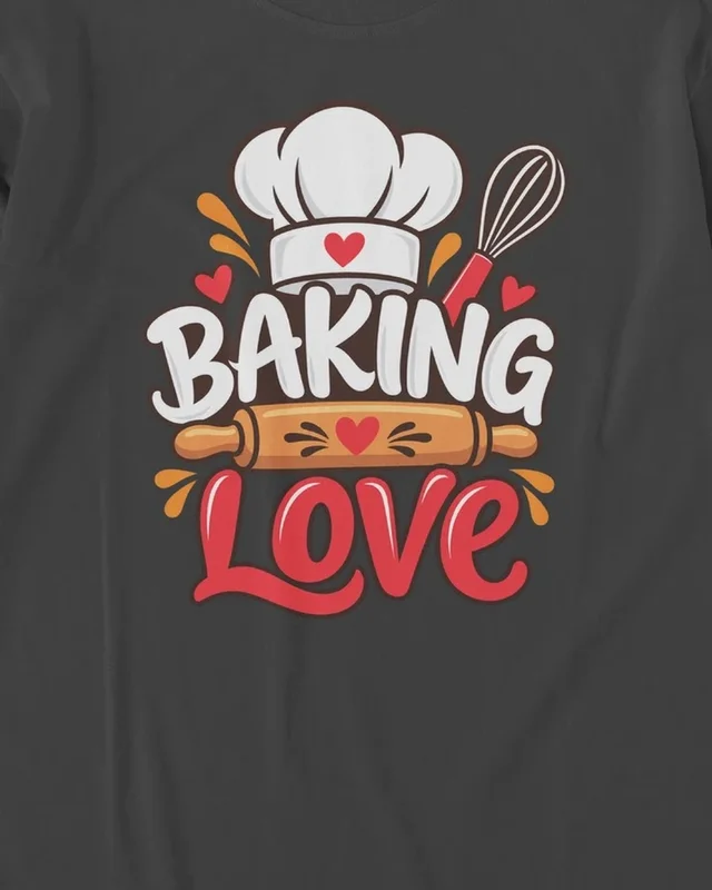Baking Love Long-Sleeve T-Shirt in Black — design detail
