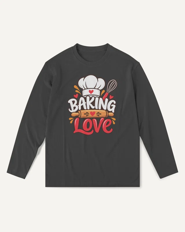 Baking Love Long-Sleeve T-Shirt in Black — front