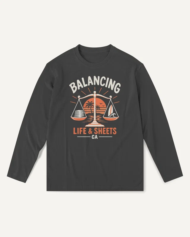 Balancing Life and Sheets Long-Sleeve T-Shirt in Black — front