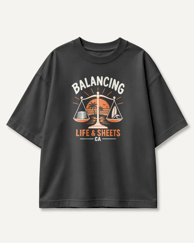 Balancing Life and Sheets Oversized T-Shirt in Black — front