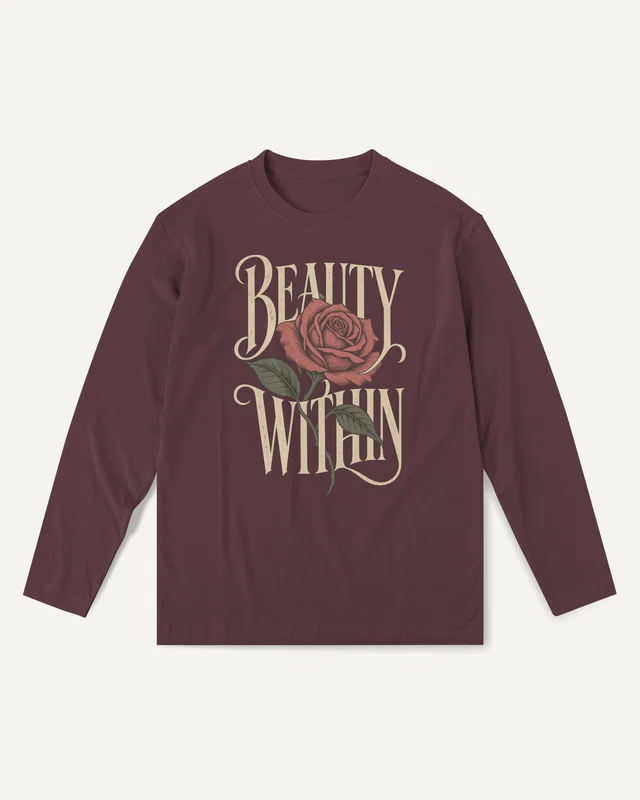 Beauty Within Long-Sleeve T-Shirt in Maroon — front