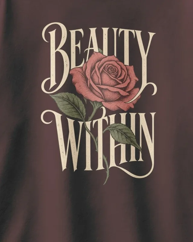Beauty Within Oversized T-Shirt in Maroon — design detail