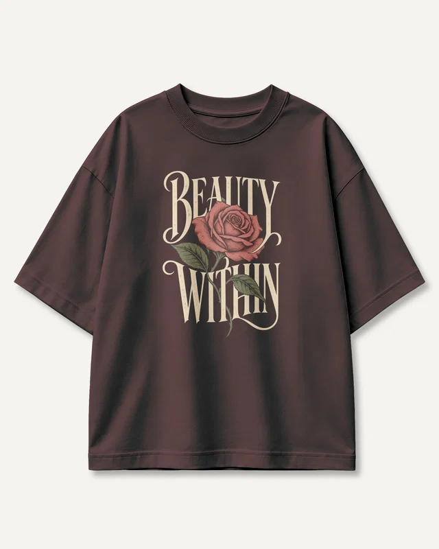 Beauty Within Oversized T-Shirt in Maroon — front