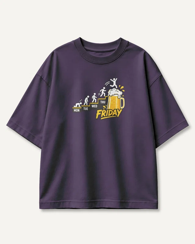 Friday Beer Evolution Oversized T-Shirt in Purple — front