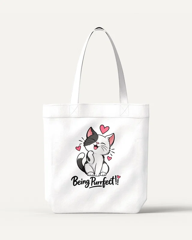 Being Purrfect Zipper Tote Bag in White — front