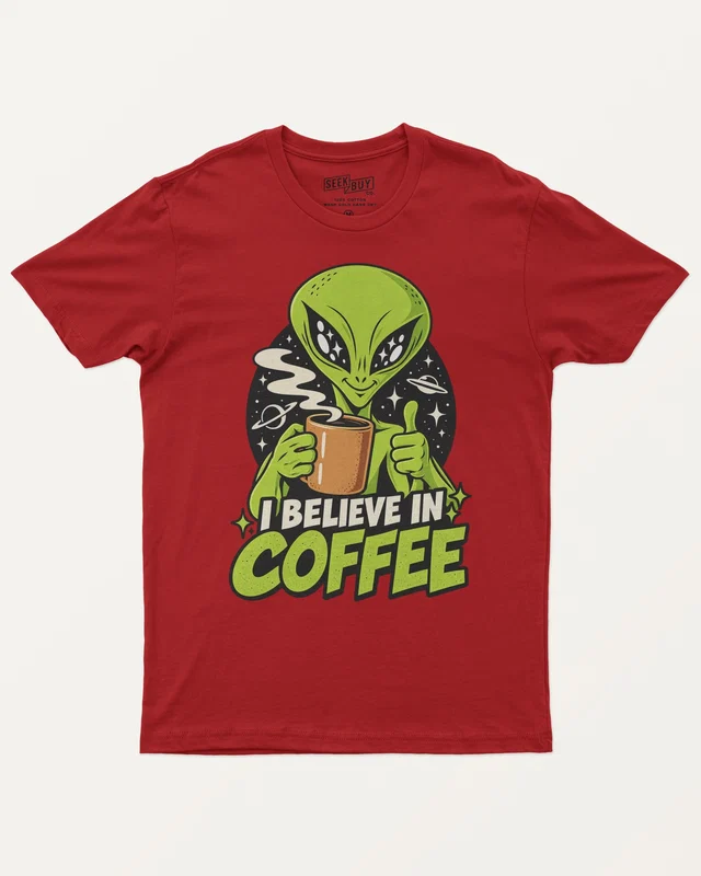 I Believe in Coffee Regular T-Shirt in Red — front