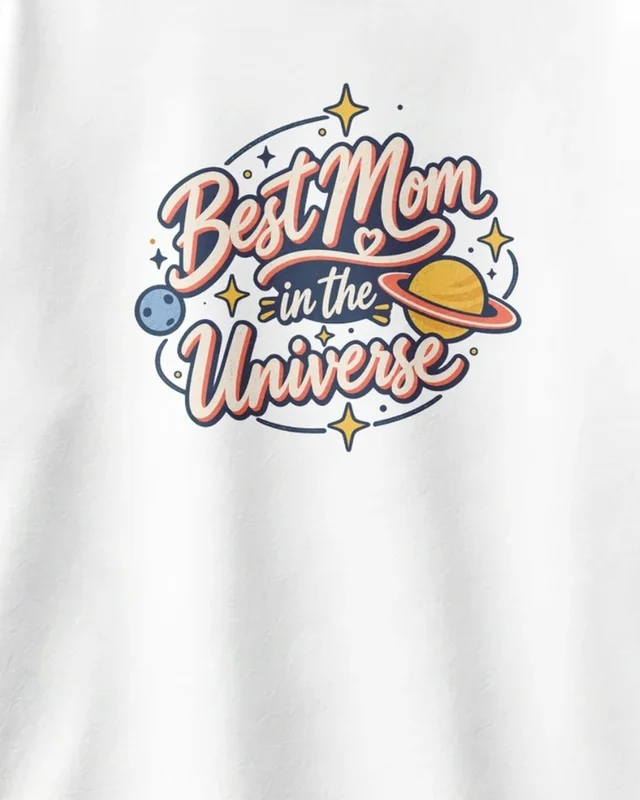 Best Mom in the Universe Oversized T-Shirt in White — design detail