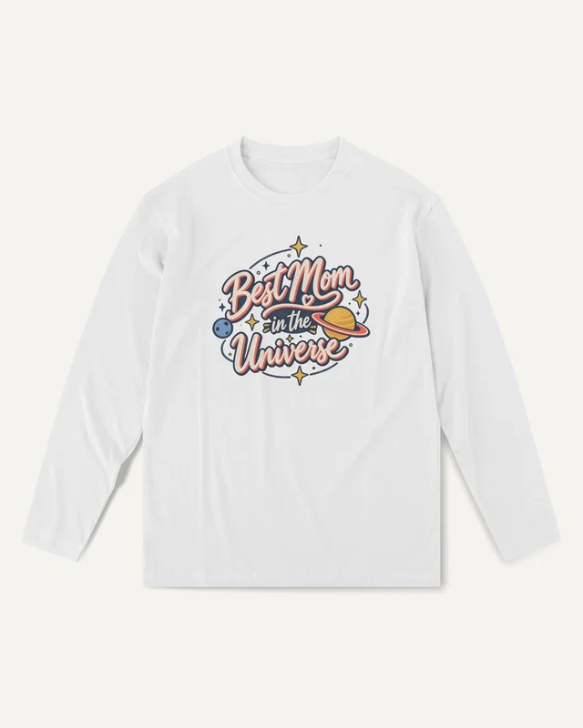 Best Mom in the Universe Long-Sleeve T-Shirt in White — front