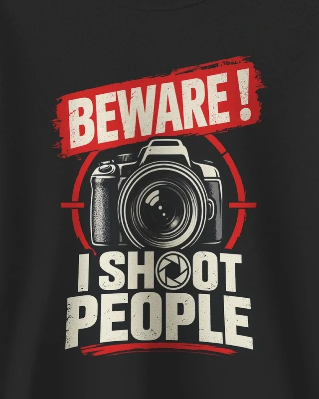 Beware I Shoot People Sweatshirt in Black — design detail
