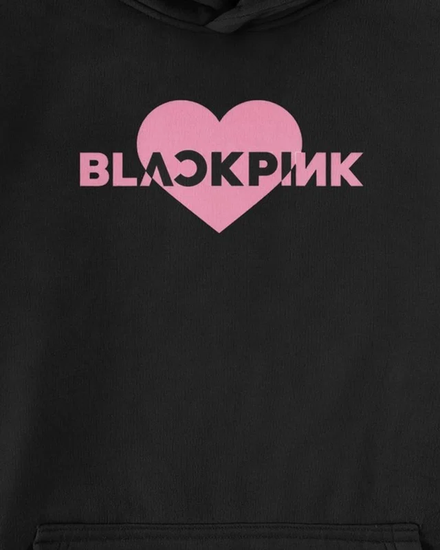 Blackpink Heart Graphic Hoodie in Black — cropped design detail