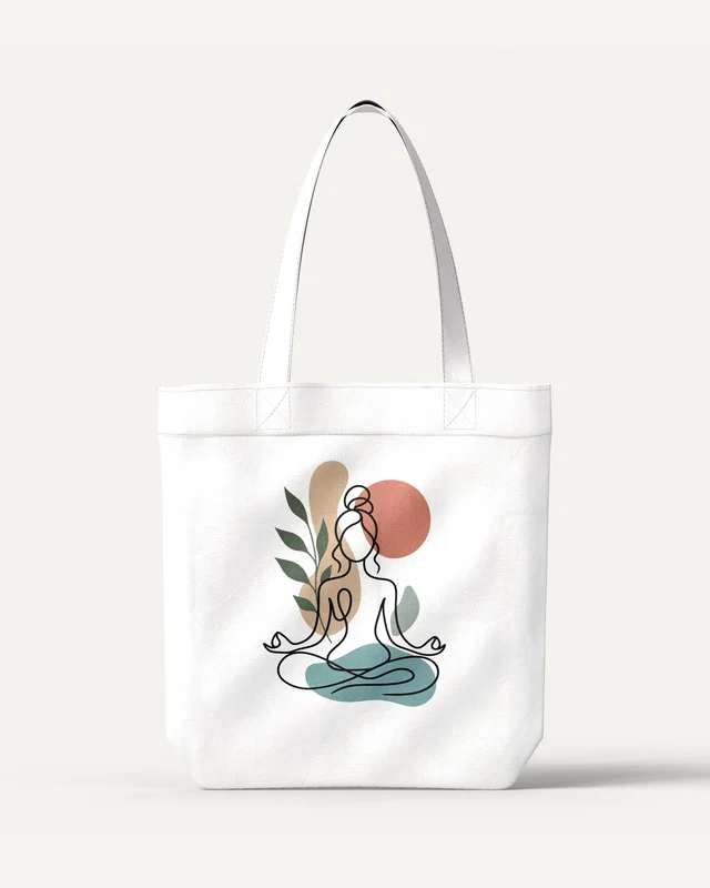 Botanical Yoga Line Art Zipper Tote Bag in White — front