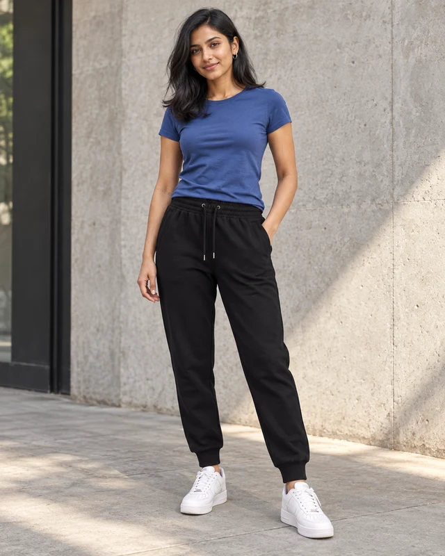 Essential Regular Fit Joggers in Black — Model front