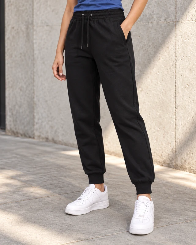 Essential Regular Fit Joggers in Black — Detail close-up