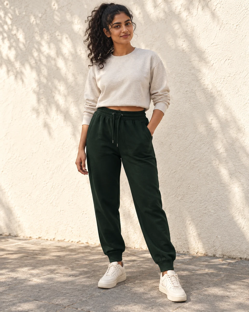 Essential Regular Fit Joggers in Bottle Green — Model front