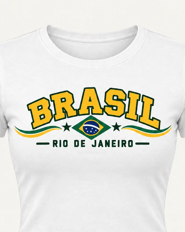 Brasil Rio de Janeiro Graphic Crop Top in White — cropped design detail